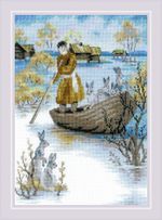 Набор для вышивания нитками Риолис, Дедушка Мазай и зайцы 21х30 см