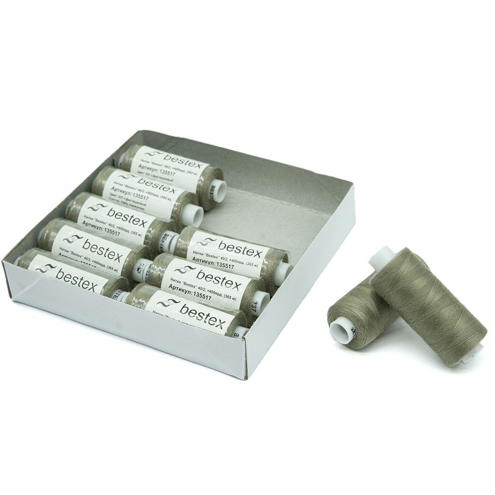 Нитки швейные бытовые Bestex 40/2, 365 м (400 ярд) / 10 кат., 337 галечный серый