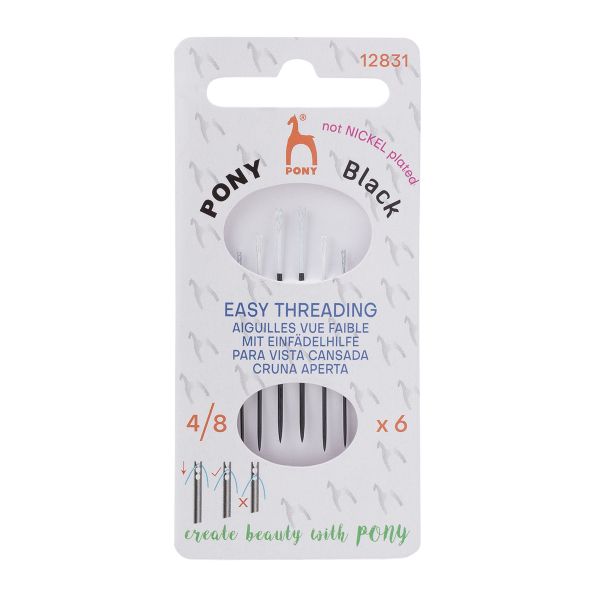 Иглы ручные Easy Threading Black №4-8 c белым ушком, 6 шт, Pony, 12831