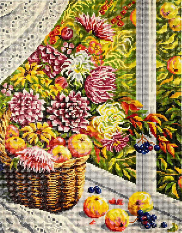 Алмазная (кристальная) мозаика Фрея, Астры и яблоки, 35х45 см
