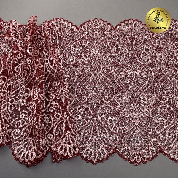 Кружево бельевое эластичное 225 мм / 3 м, 40992 цв.бордо+св.розовый, Kruzhevo