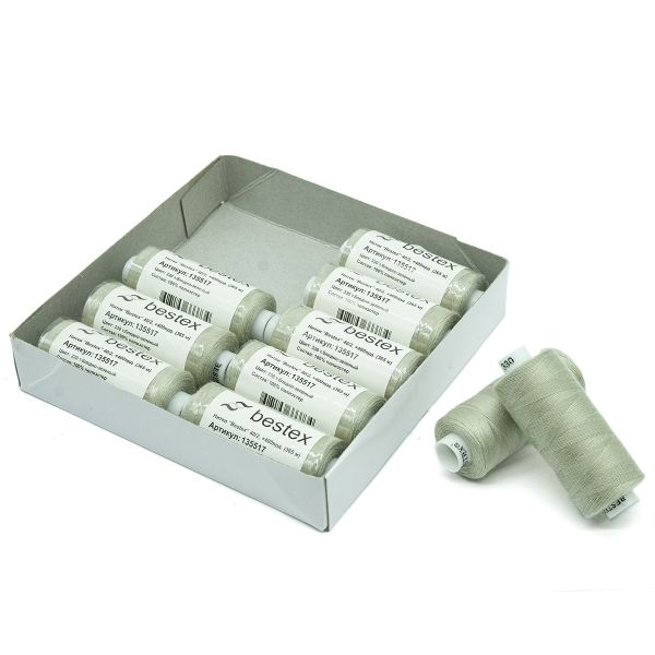 Нитки швейные бытовые Bestex 40/2, 365 м (400 ярд) / 10 кат., 330 бело-пепельный