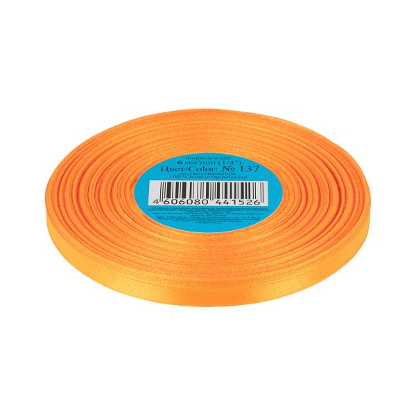 Лента атласная 1-сторонняя 6.0 мм / 33±2 метра, 137 оранжевый, Gamma