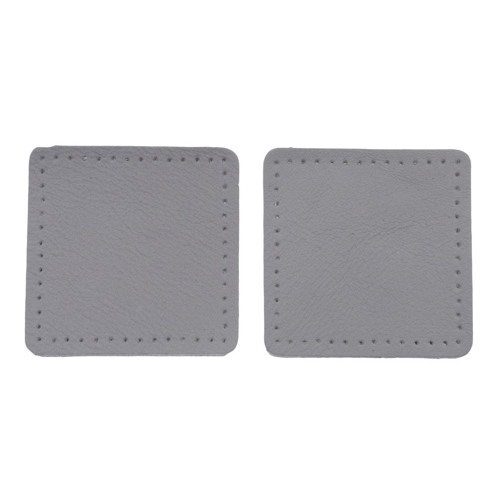 Заплатки пришивные из кожи, квадрат 6см с перфорацией, 2 шт, 100% кожа, 07 серый, 9112