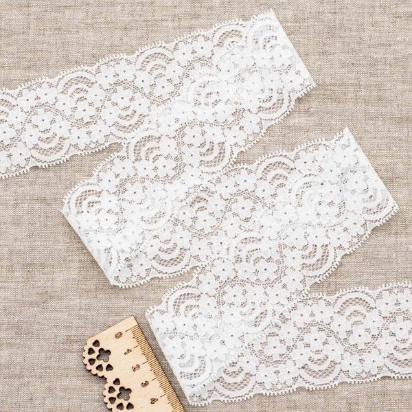 Кружево эластичное (стрейч) 52 мм, 5 м, ±4 см, белый