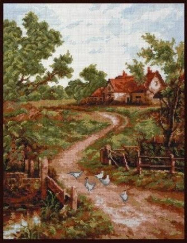 Набор для вышивания нитками Палитра, Утро в деревне 27х34 см