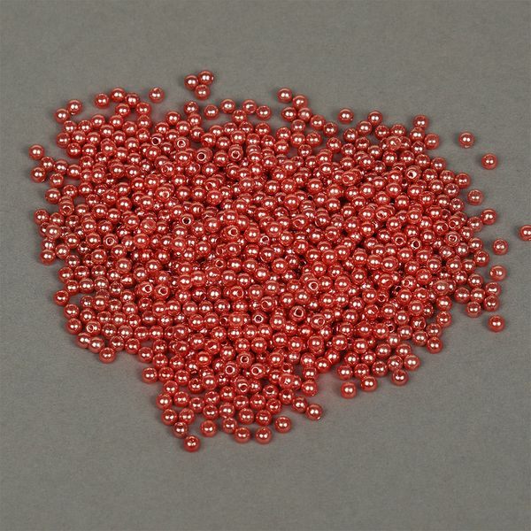 Бусины пластик (перламутр) ⌀4 мм, цв.058 красный, уп.500г (15000 шт), Magic4Hobby