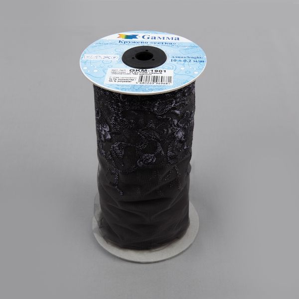 Кружево на сетке 190 мм / 10 м, серый, Gamma GKM-1901