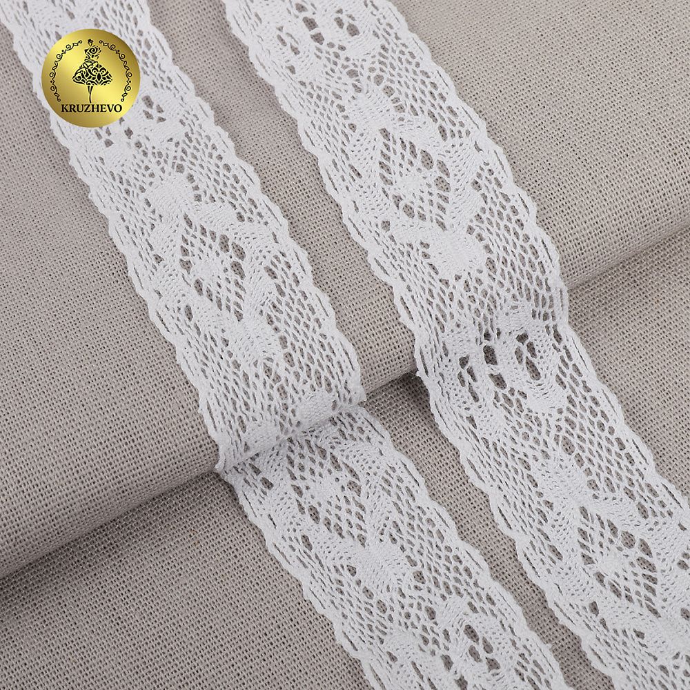Кружево вязаное (тесьма) 30 мм / 10 метров, 2525, тонкая нить, цв.01 белый, Kruzhevo