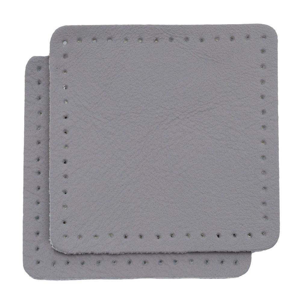 Заплатки пришивные из кожи, квадрат 6см с перфорацией, 2 шт, 100% кожа, 07 серый, 9112