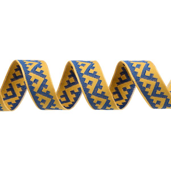 Лента (тесьма) жаккардовая 24.0 мм / 25±1 метров, Орнамент северных народов рис 8621желто-синий (7), Gamma С3772