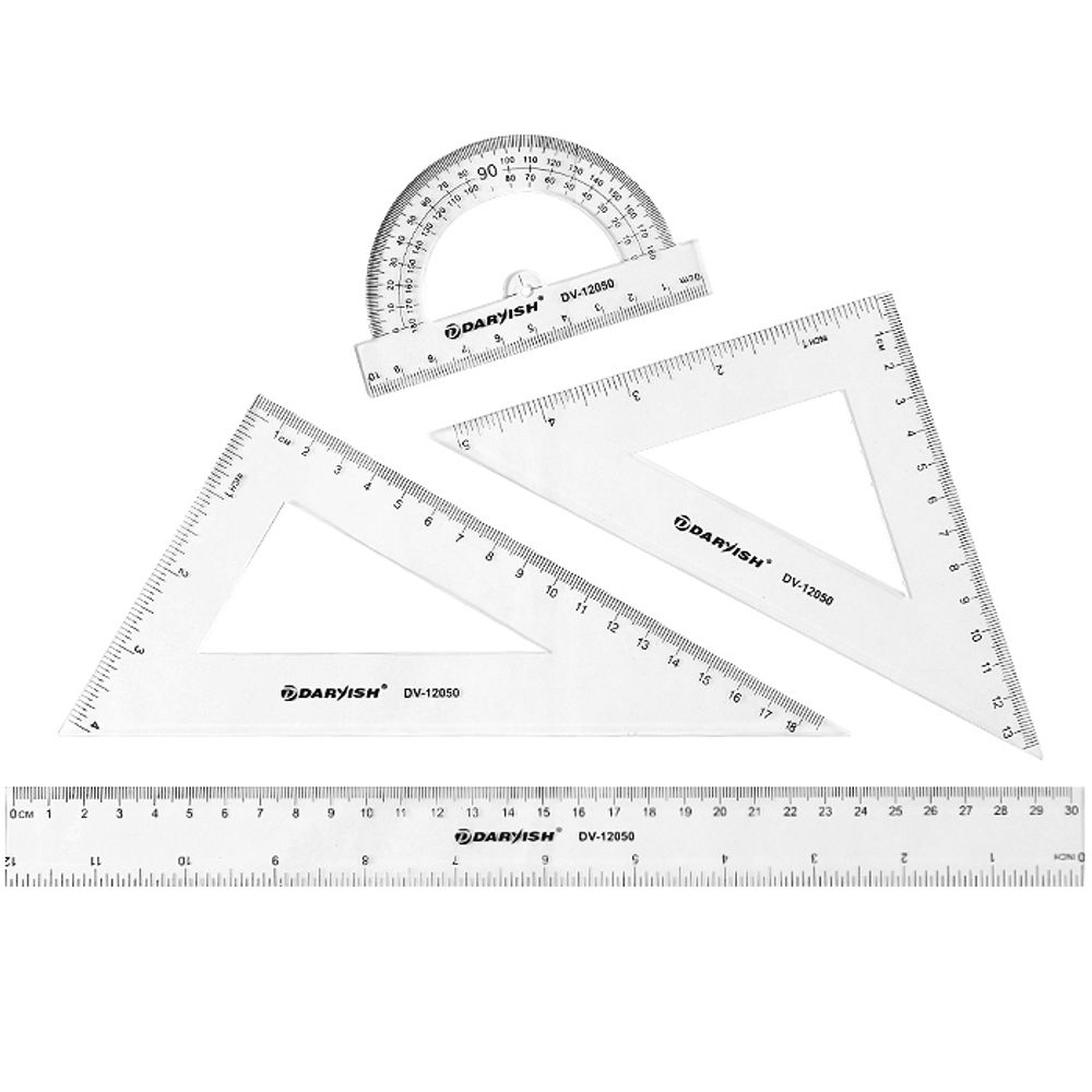 Набор геометрический 4 предмета (линейка 30 см+ транспортир+ 2 треугольника), DV-12050