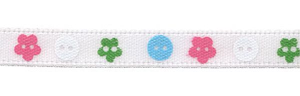 Лента атласная с рисунком 6.0 мм / 22.8±1 метра, B2/001 пуговки/белый, Gamma ALP-064