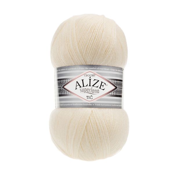 Пряжа Alize (Ализе) Superlana TIG / уп.5 мот. по 100 г, 570м, 001 кремовый A