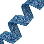 Лента (тесьма) жаккардовая 32.0 мм / 25 метров, с метанитом рис. 9842, синий/золото, С3104Г17
