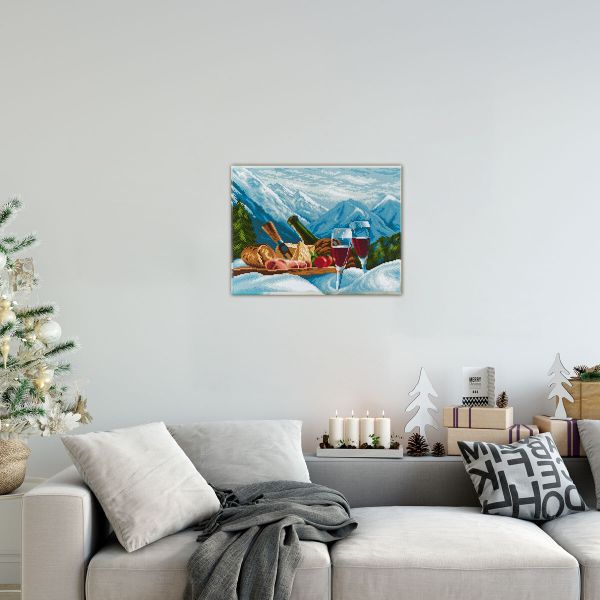 Алмазная (кристальная) мозаика Фрея ALPD-188, на подрамнике Завтрак в Доломитовых Альпах, 40х30 см