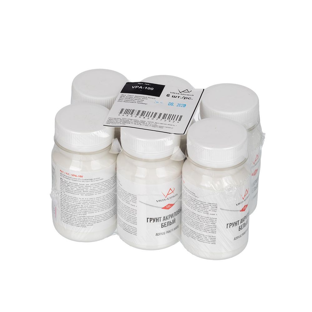 Грунт акриловый белый 100 мл, 6 шт, Vista-Artista VPA-100