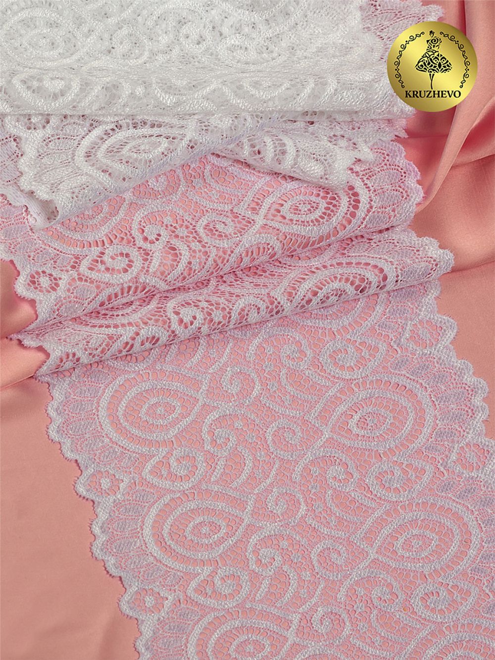 Кружево бельевое эластичное 180 мм / 3 м, L1351, цв.001 белый, Kruzhevo
