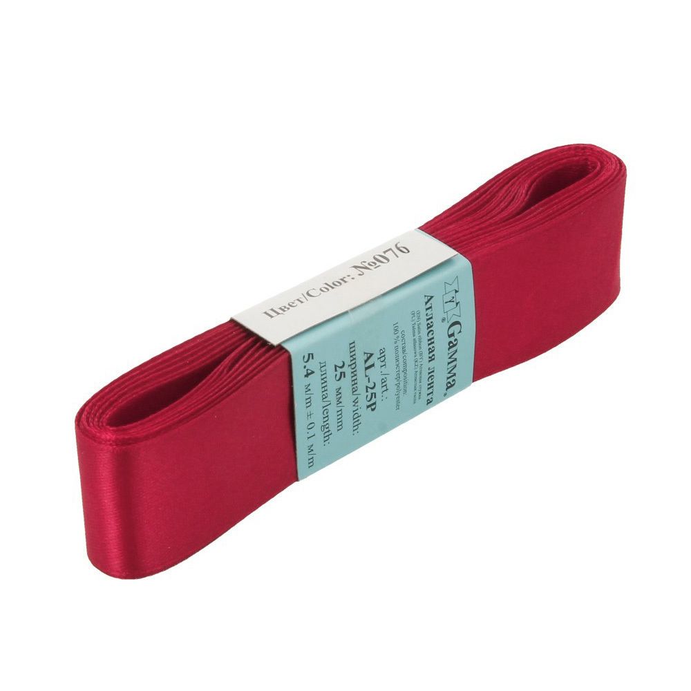 Лента атласная 1-сторонняя 25.0 мм / 5 шт по 5.4 метра, №076 св.вишневый, Gamma AL-25P Лента атласная 1-сторонняя 25.0 мм / 5 шт по 5.4 метра, №076 св.вишневый, Gamma AL-25P