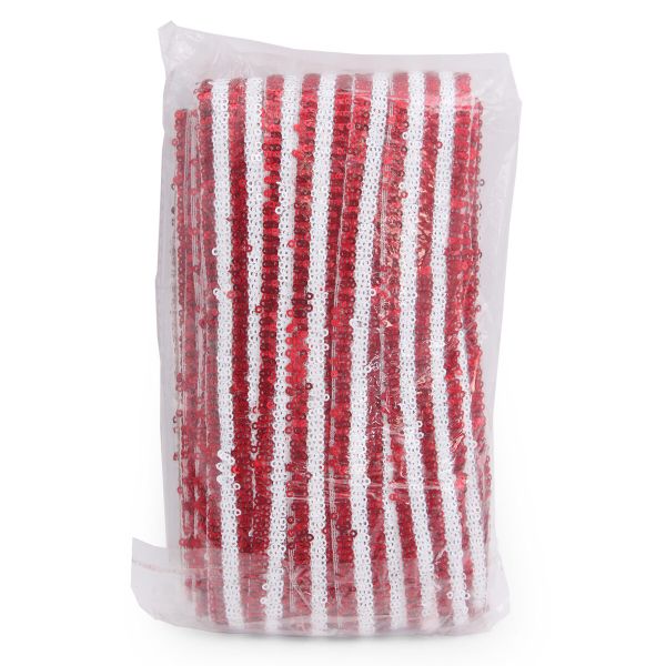 Тесьма с пайетками лампасная 3,5см / 14,63м (красный), 3AR070