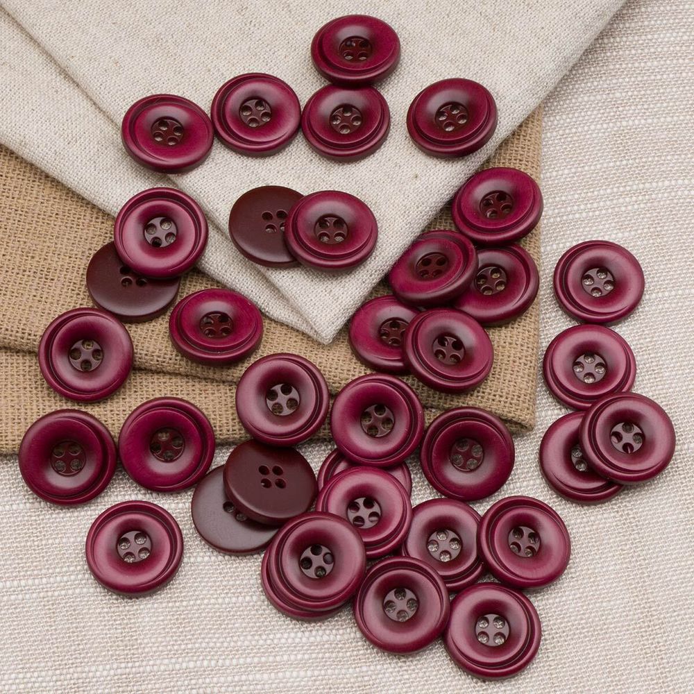 Пуговицы 4 прокола 24L=15 мм, пластик (имитация дерева), col.G бордовый, 36 шт, CN2821