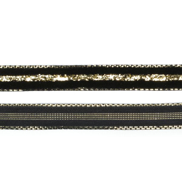 Лента бархатная (тесьма) 10.0 мм / 30 метров, нейлон, черный-золото, уп. 30 м, M10008