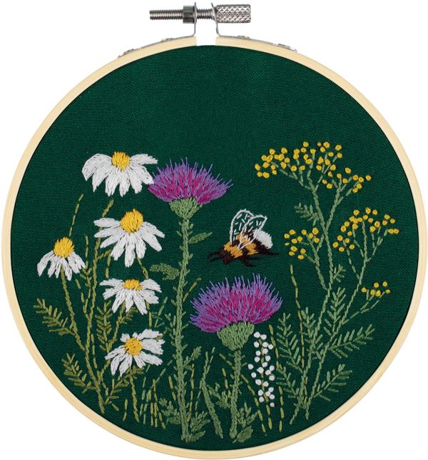 Набор для вышивания нитками Panna, Живая картина Шмель и чертополох, 13х13 см