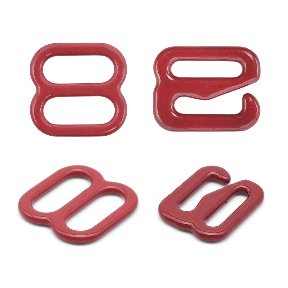Набор крючки + регуляторы для бюстгальтеров металл 8 мм, (12 крюч., 6 регул.), темно-красный