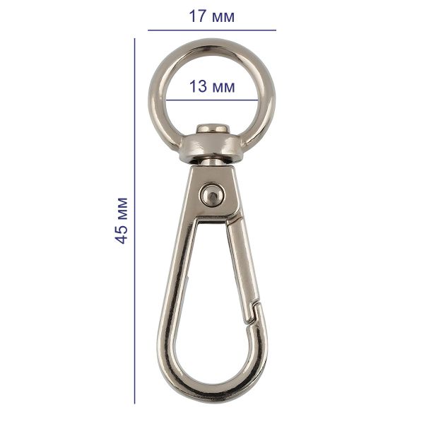 Карабин металл 13.0 мм (45х17 мм), 10 шт, 06 черн.никель, Gamma GH 111/13/10