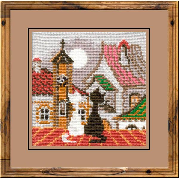 Набор для вышивания нитками Риолис, Город и кошки. Весна, 13х13 см