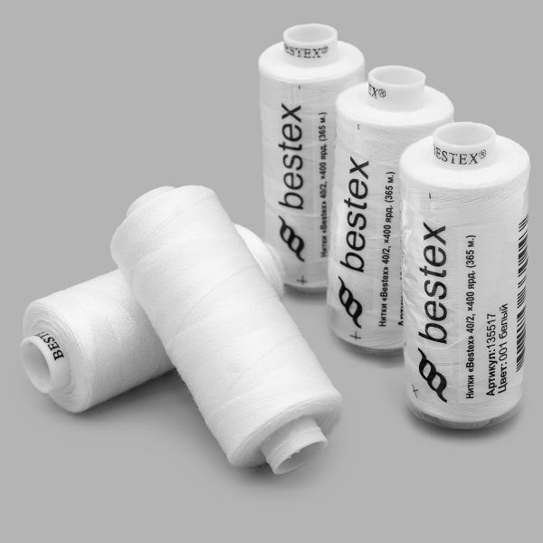 Нитки швейные бытовые Bestex 40/2, 365 м (400 ярд) / 10 кат., 001 белый