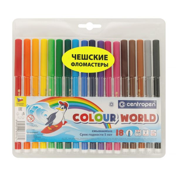 Набор цветных фломастеров COLOUR WORLD TP 18 цв, 7550/18, Centropen