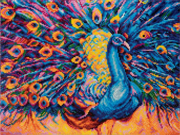 Алмазная (кристальная) мозаика Фрея ALPD-140, на подрамнике Яркий павлин, 40х30 см