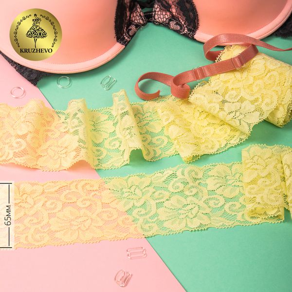 Кружево эластичное (стрейч) 65 мм, 266, цв.12 бл.желтый уп. 25 м, Kruzhevo