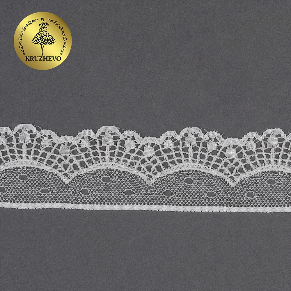 Кружево отделочное в стиле "трикотаж" 30 мм, цв.02 молочный, уп. 27,4 м