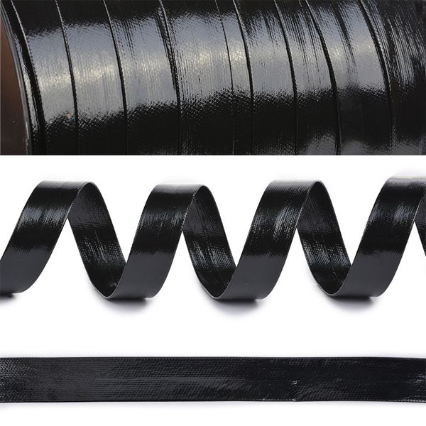 Косая бейка кожзам лаковая 15 мм / 50 метров, черный