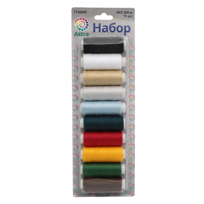Швейные нитки (набор) 40/2 200 м, ассорти, 10 катушек Astra&Craft, 1