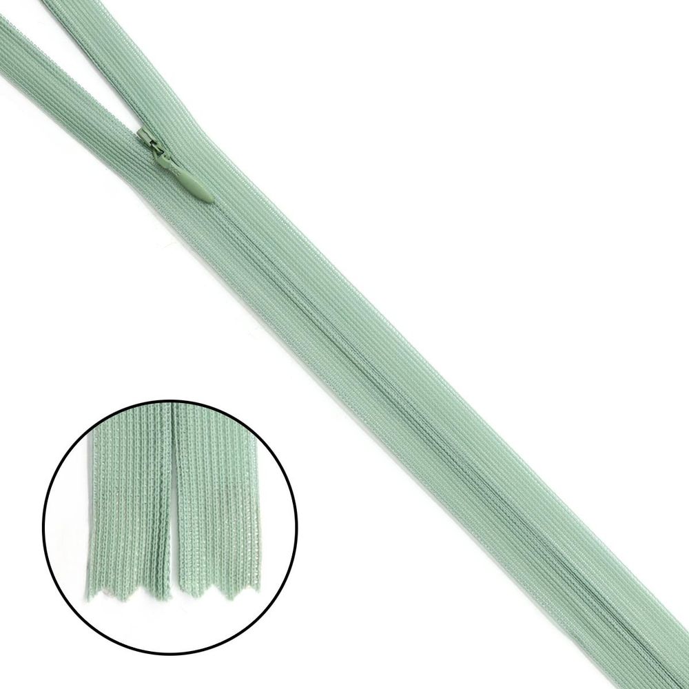 Молния потайная (скрытая) Т3 (3 мм) 1 зам., н/раз., 50 см, св.зеленый нейлон, 31311 / 50, 10 шт