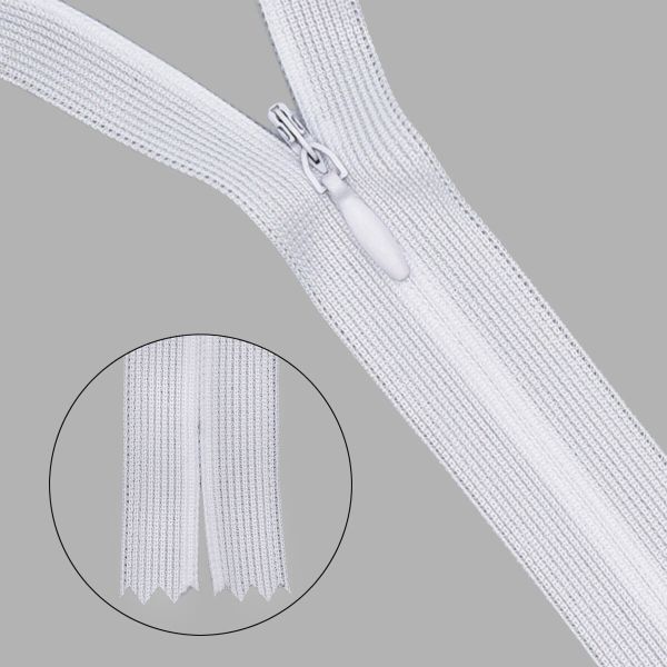 Молния потайная (скрытая) Т3 (3 мм) 1 зам., н/раз., 50 см, нейлон, 501 белый, 10 шт