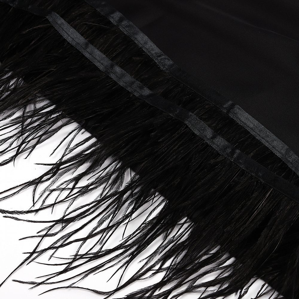 Перья на ленте декоративные Страус FBY-15-100 15см черный уп.2м