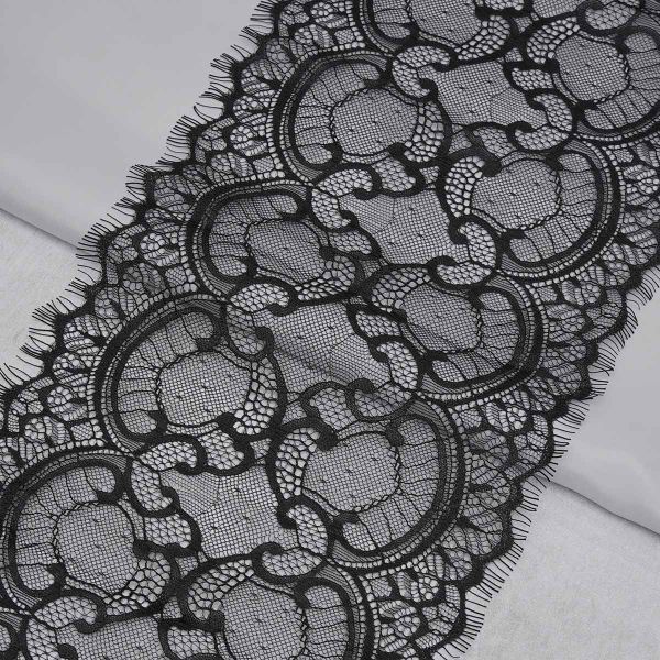 Кружево шантильи (реснички) 205 мм, / 3 метра, на сетке, черный