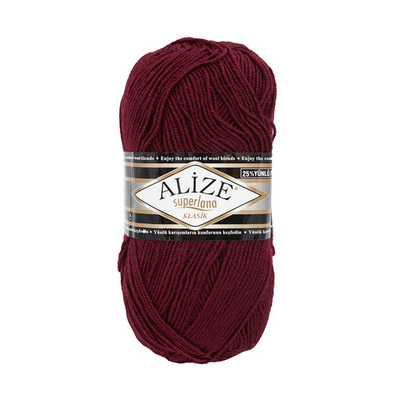Пряжа Alize (Ализе) Superlana klasik / уп.5 мот. по 100 г, 280м, 057 бордовый A