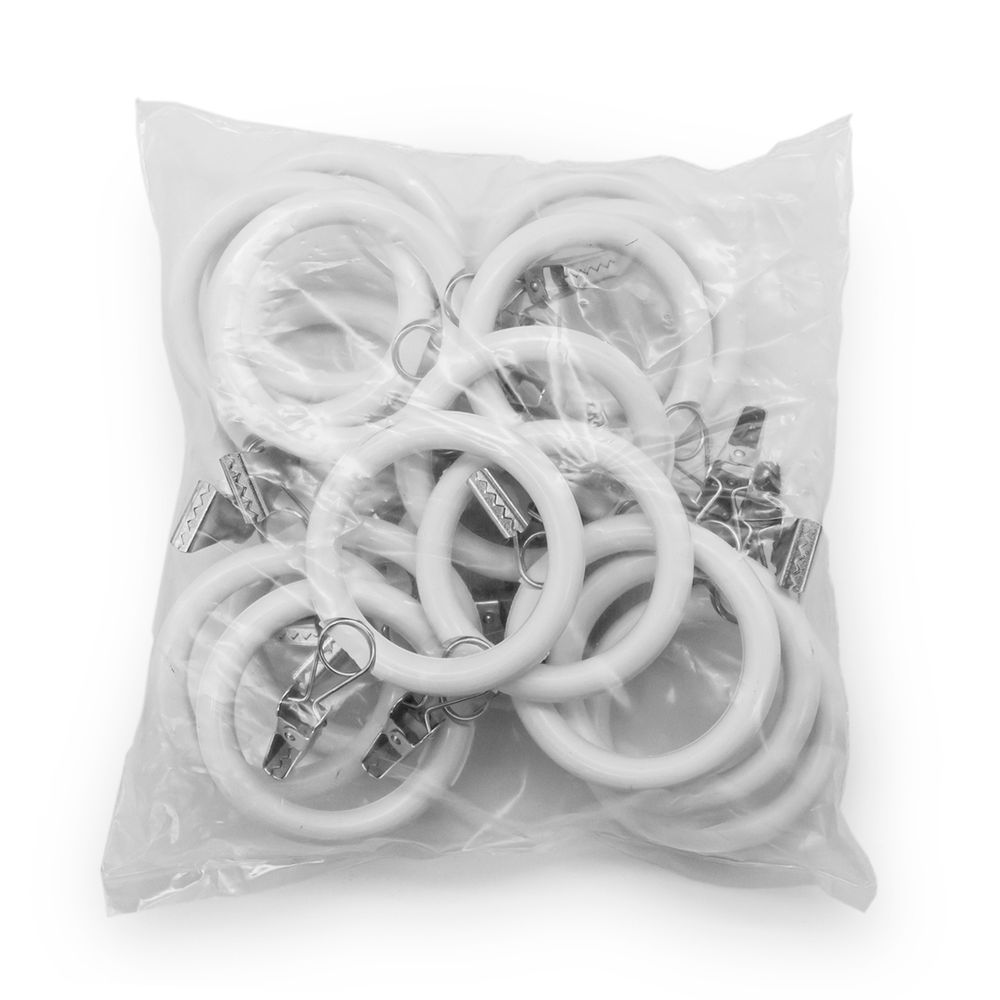 Кольца шторные круглые ⌀38 мм, с металлическим зажимом, белое ДС, 20 шт