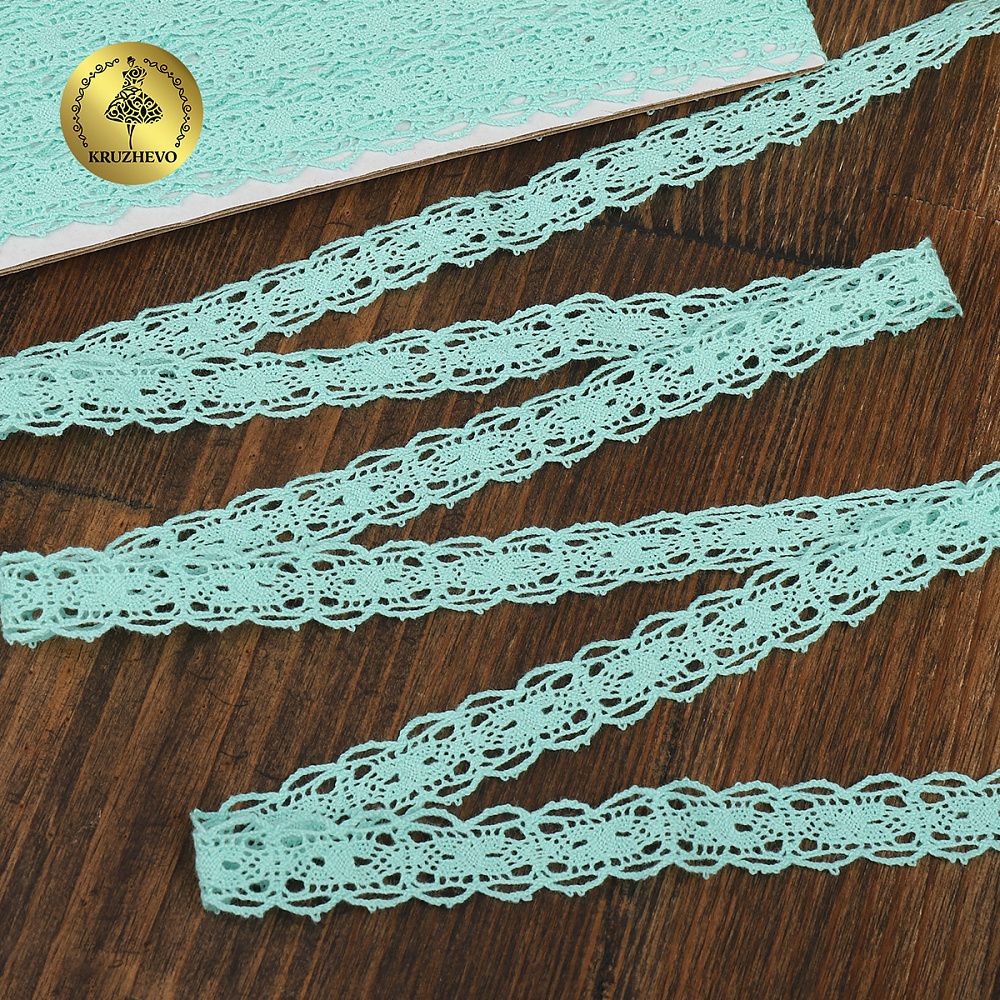 Кружево вязаное (тесьма) 15 мм / 10 метров, D1010, тонкая нить, цв.F249 мята, Kruzhevo