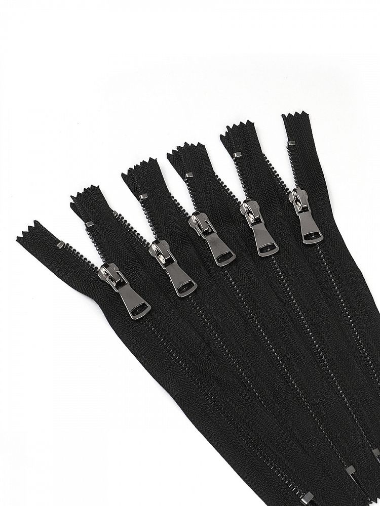 Молния металл Т5 (5 мм) 1 зам., н/раз., 18 см, черный, никель шлиф.звено, цв.F322 черный уп.10 шт