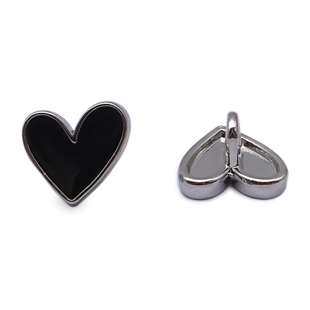 Пуговицы на ножке фигурная Сердце 16L (10мм), металл (Black/S (черный/серебро)), MEs-2012, 36 шт