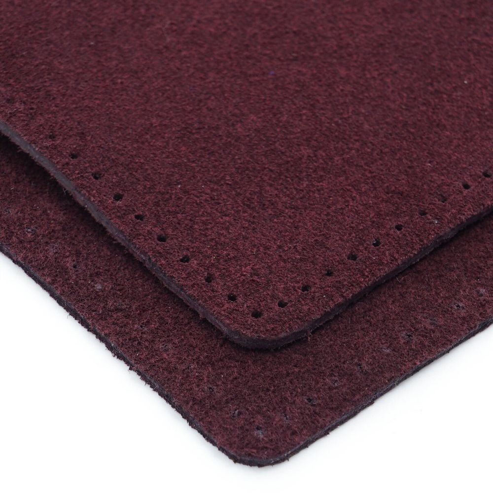 Заплатки пришивные из замши, квадрат 8см с перфорацией, 2 шт, 100% кожа, 31 бордовый, 59122