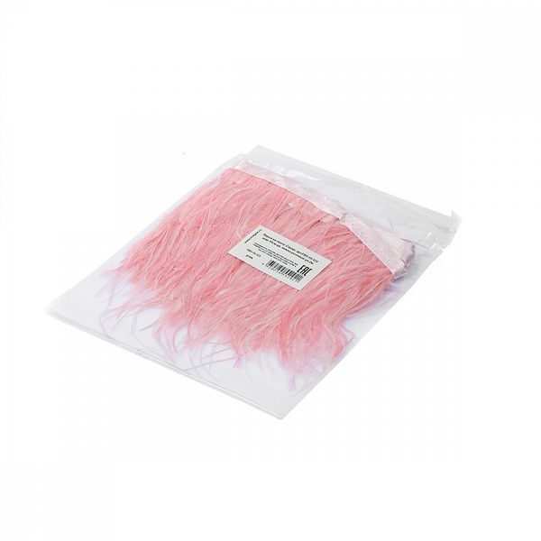 Перья на ленте Страус 15 см, FBY-15-123, цв. нежно-розовый, 2м