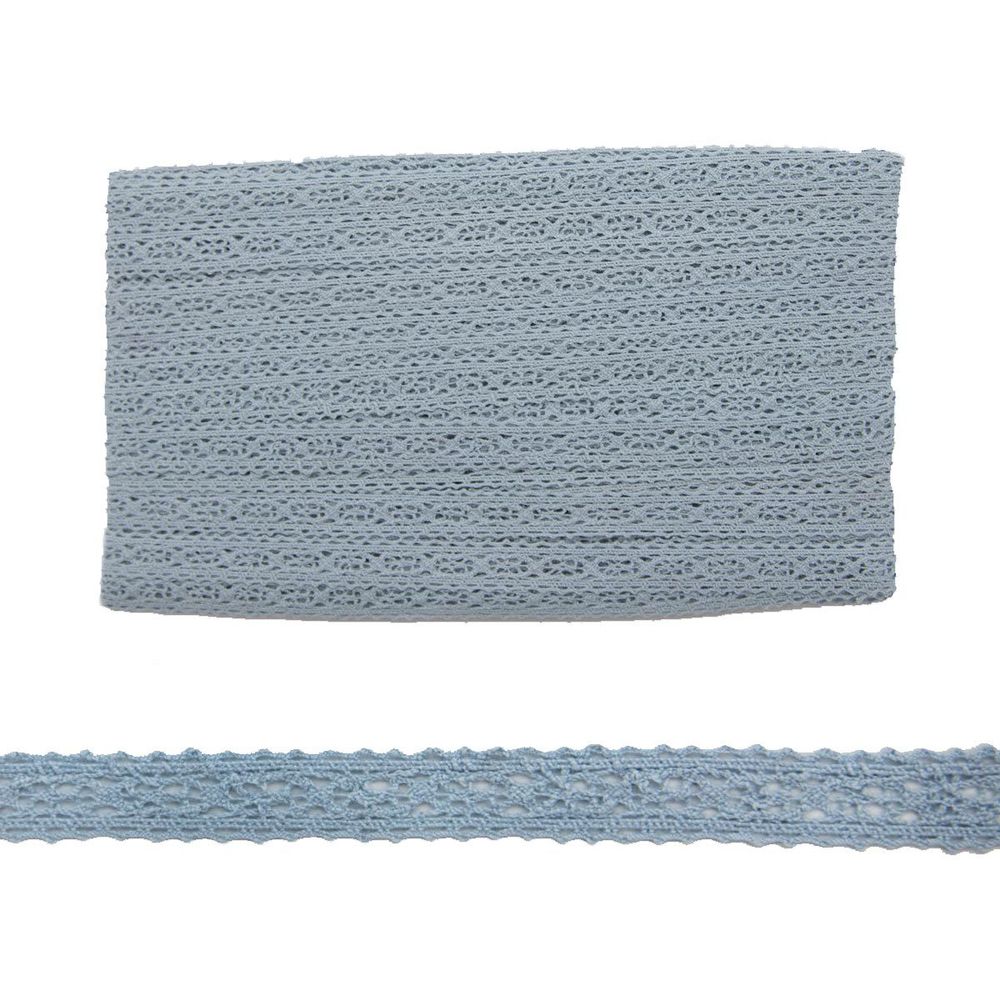 Кружево вязаное (тесьма) 12.0 мм х/б, JD041 голубой, 20 м