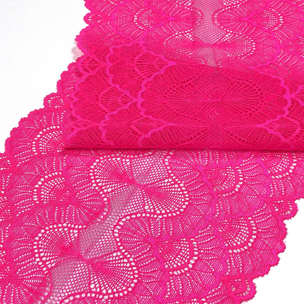 Кружево эластичное (стрейч) арт.8034 195мм цв.A1402 розовый неон, 3 метра, Kruzhevo